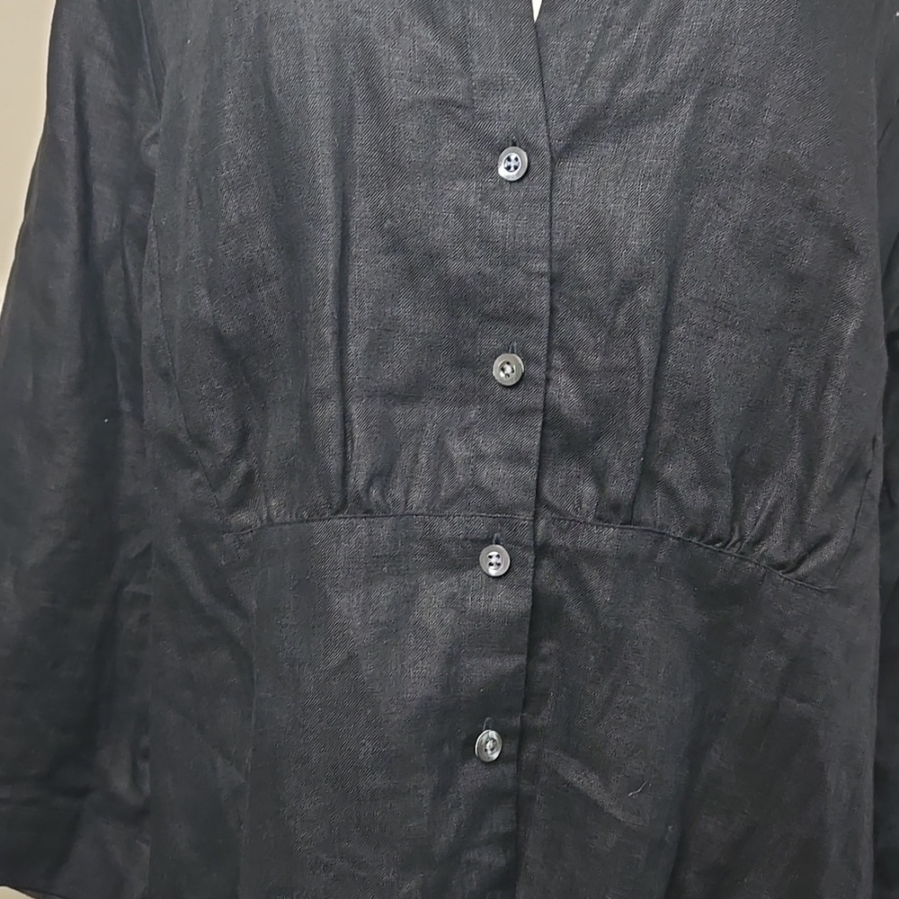 Talbots Black Button Down Irish Linen Shirt Classic Fit, Size M (Estimated) - Picture 3 of 6
